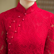 Red Floral Lace Wedding Bridal Cheongsam Qipao Dress