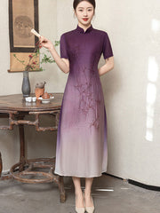 Purple Gray Mothers A-Line Cheongsam Qipao Dress