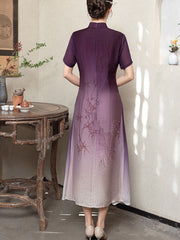 Purple Gray Mothers A-Line Cheongsam Qipao Dress