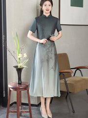 Purple Gray Mothers A-Line Cheongsam Qipao Dress