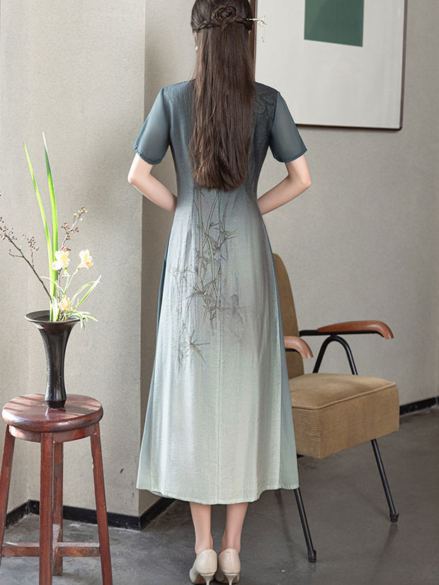 Purple Gray Mothers A-Line Cheongsam Qipao Dress