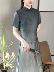 Purple Gray Mothers A-Line Cheongsam Qipao Dress