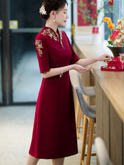 Pink Red Mothers A-Line Wedding Cheongsam Qipao Dress