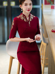 Pink Red Mothers A-Line Wedding Cheongsam Qipao Dress
