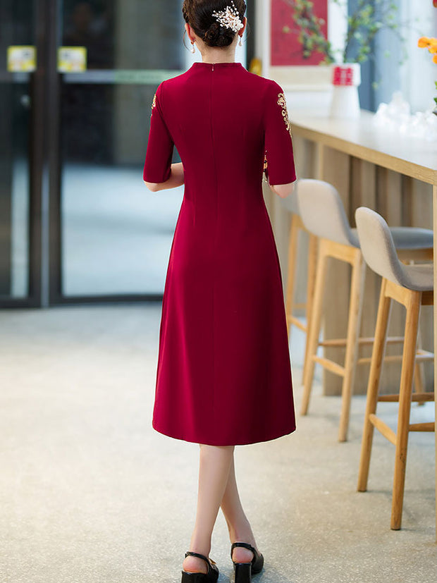 Pink Red Mothers A-Line Wedding Cheongsam Qipao Dress