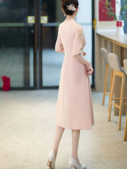 Pink Red Mothers A-Line Wedding Cheongsam Qipao Dress