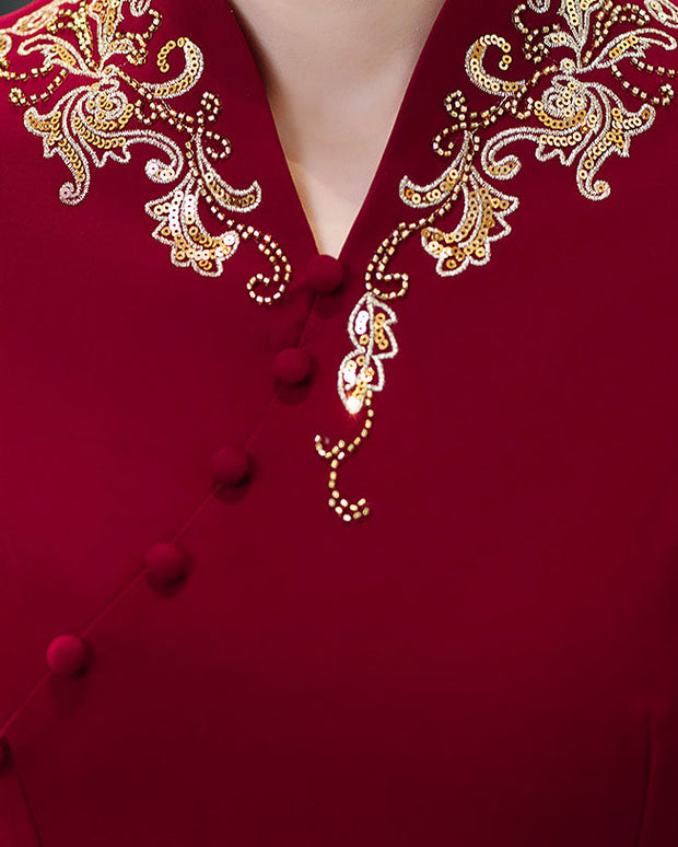 Pink Red Mothers A-Line Wedding Cheongsam Qipao Dress