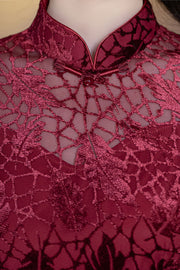 Mothers Red Green Velvet Maxi Cheongsam Qipao Dress