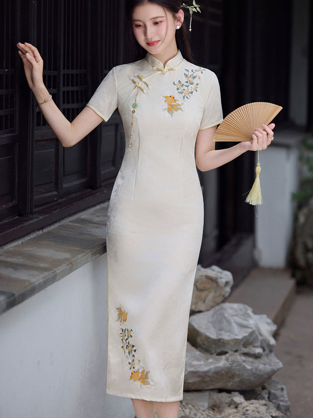 Jacquard Floral Embroidered Cheongsam Qipao Dress