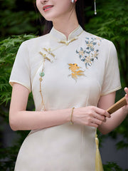 Jacquard Floral Embroidered Cheongsam Qipao Dress