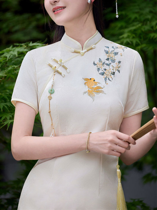 Jacquard Floral Embroidered Cheongsam Qipao Dress