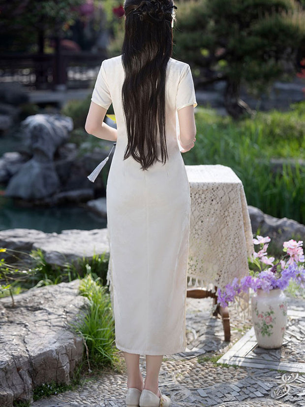 Jacquard Floral Embroidered Cheongsam Qipao Dress