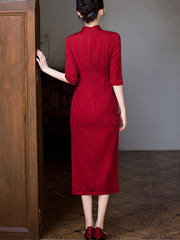 Red Jacquard Sequined Phoenix Bridal Wedding Cheongsam Dress
