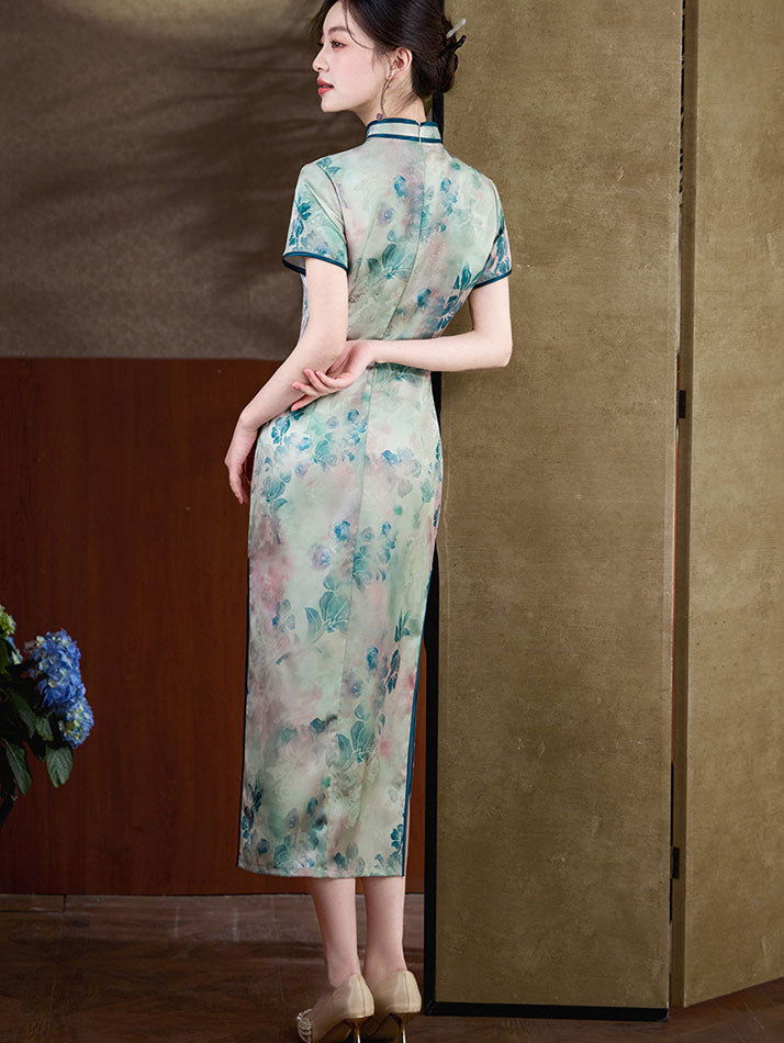 Floral Print Mothers Midi Cheongsam Qipao Dress