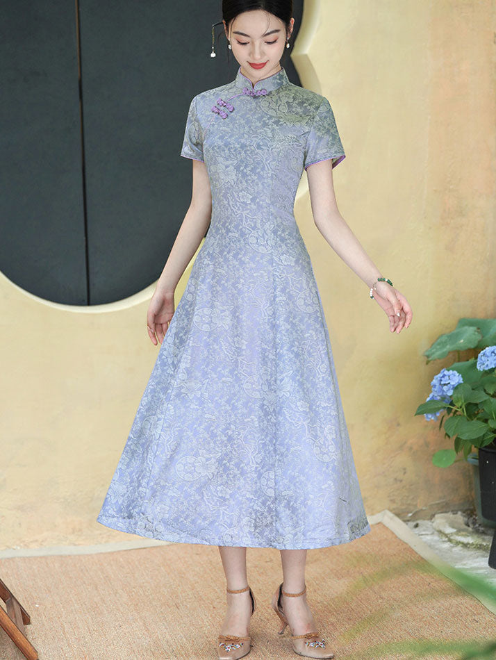 Mothers Floral Print Maxi A-Line Cheongsam Qipao Dress