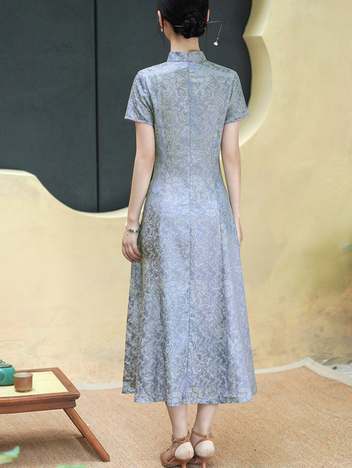 Mothers Floral Print Maxi A-Line Cheongsam Qipao Dress