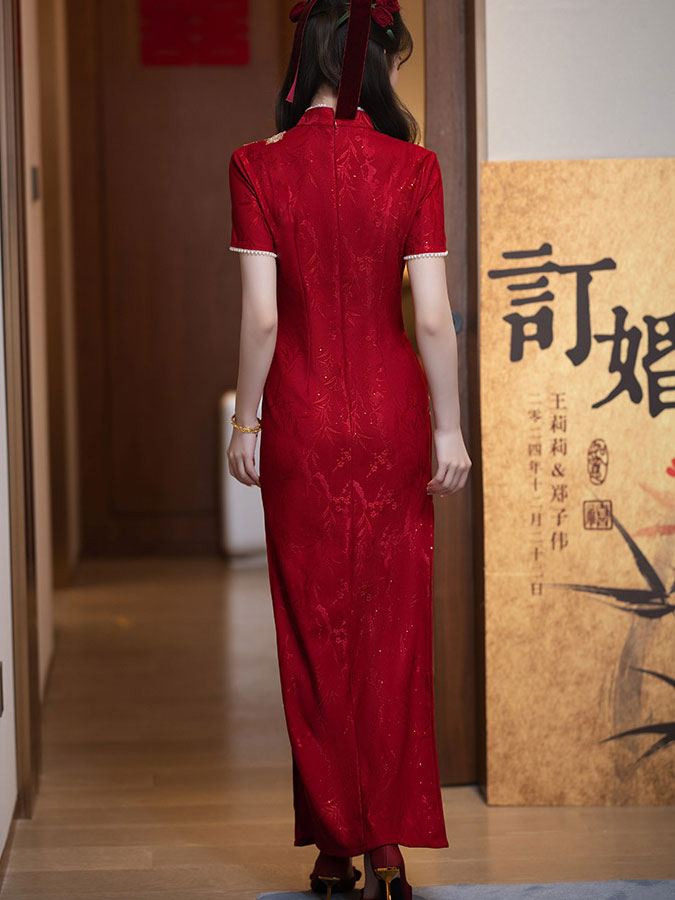 Red Beads Phoenix Wedding Bridal Cheongsam Qipao Dress
