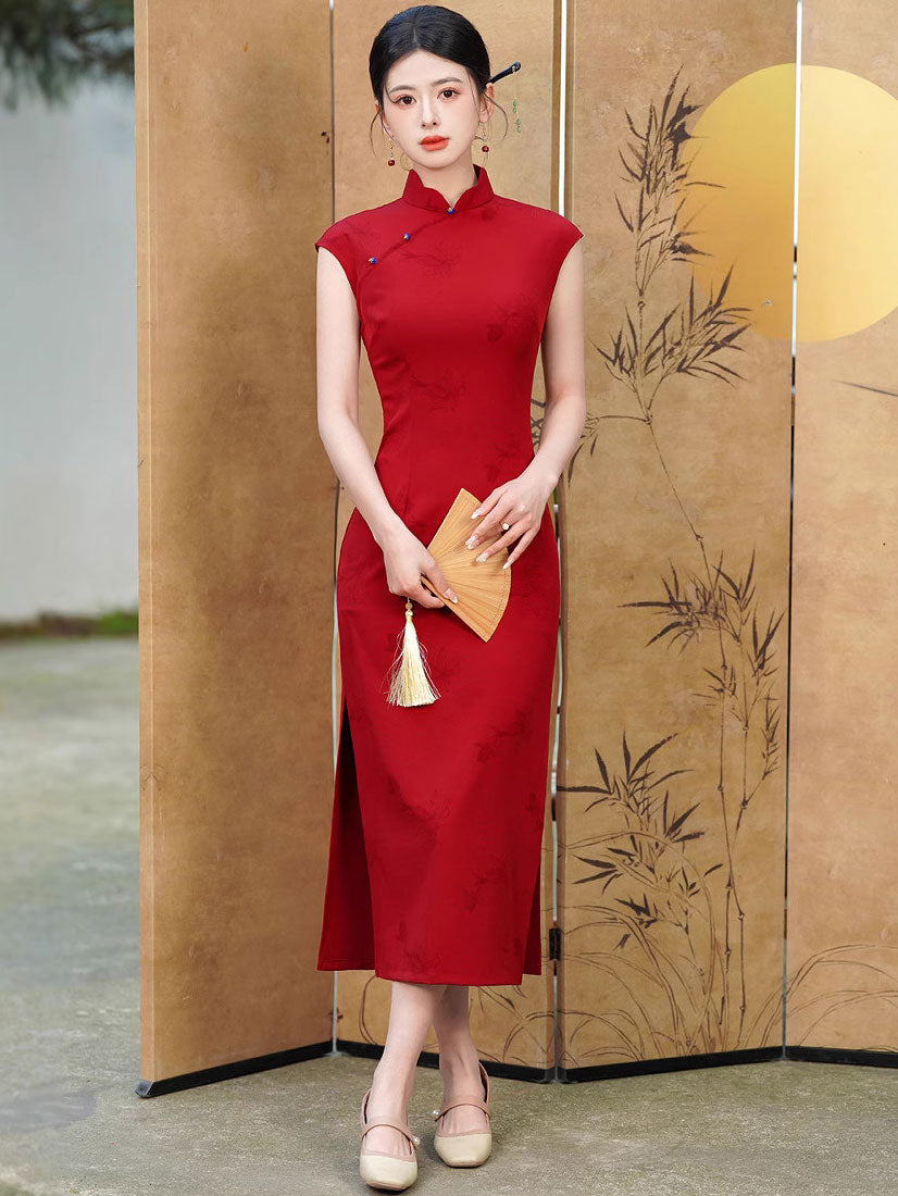 Red Floral Maxi Cheongsam Qipao Dress