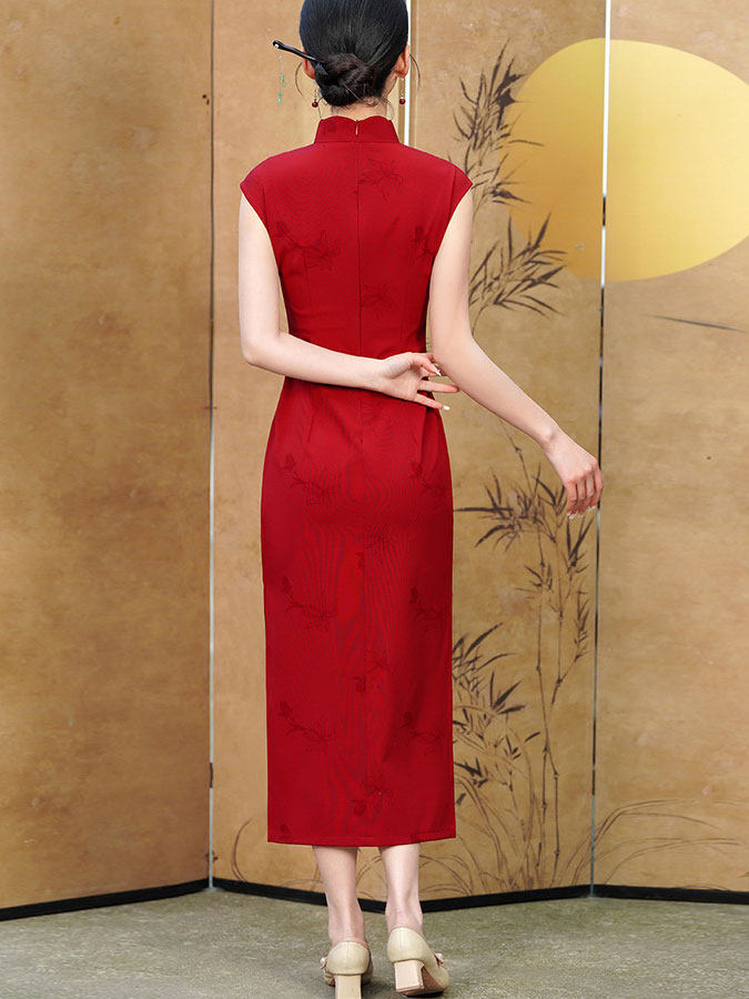 Red Floral Maxi Cheongsam Qipao Dress