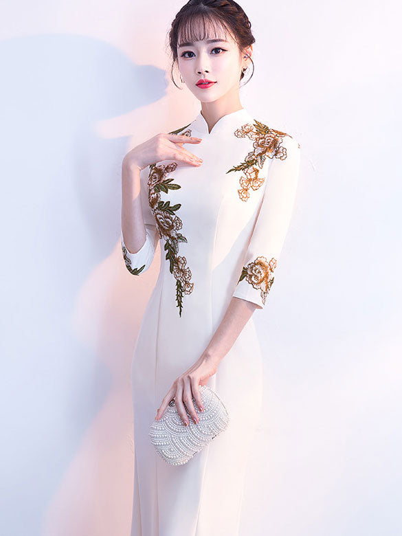 Mermaid Fishtail Appliques Maxi Qipao Cheongsam Prom Dress