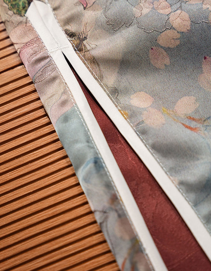 Lotus Print Cheongsam Qipao Dress