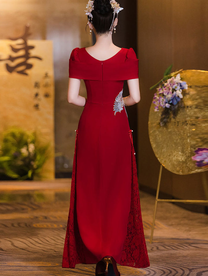 Red Square Neck Phoenix A-Line Bridal Wedding Dress