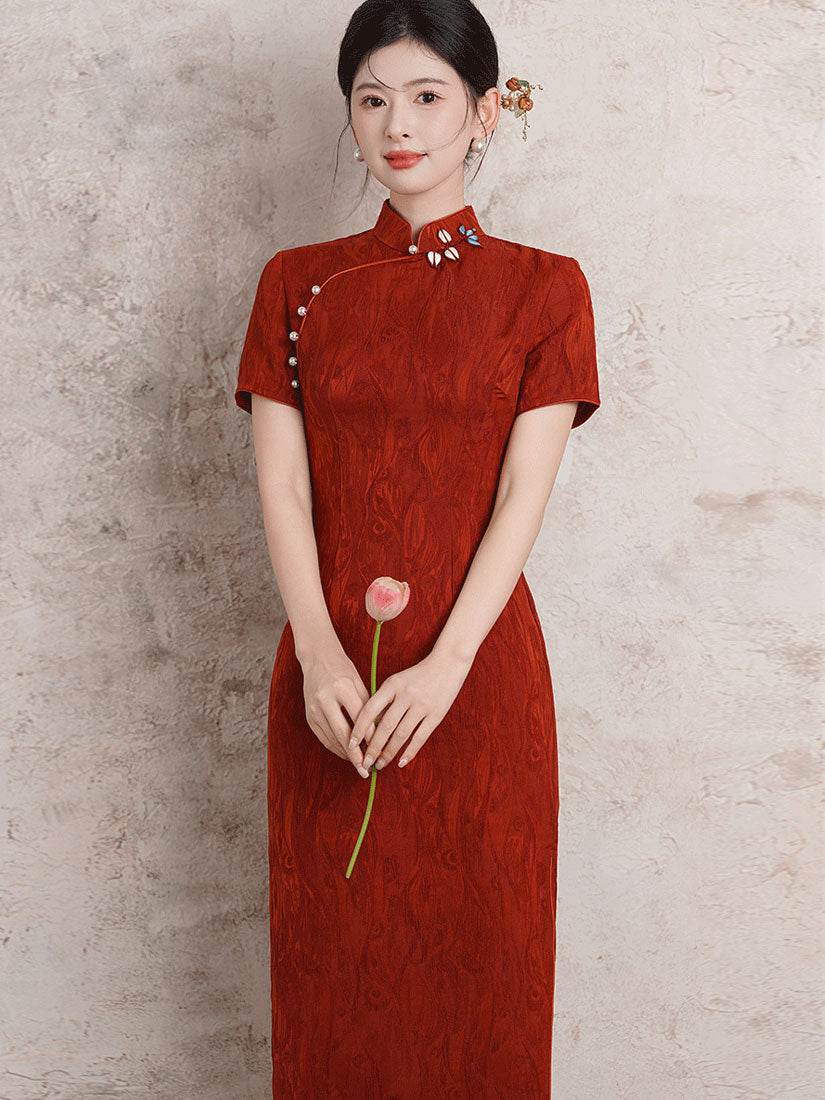 2026 Orange Modern Long Cheongsam Qipao Dress