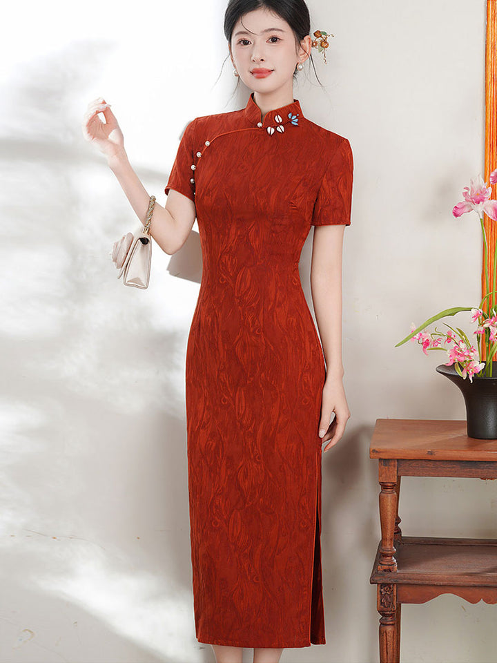 2026 Orange Modern Long Cheongsam Qipao Dress