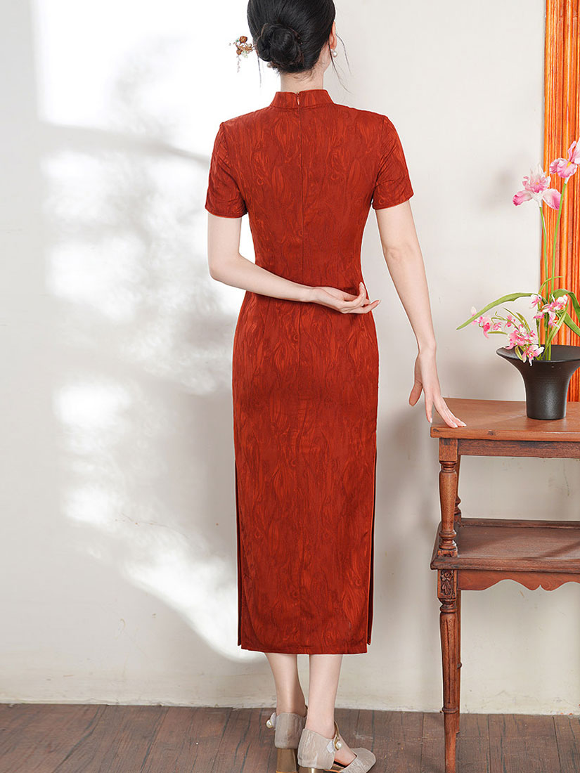 2026 Orange Modern Long Cheongsam Qipao Dress