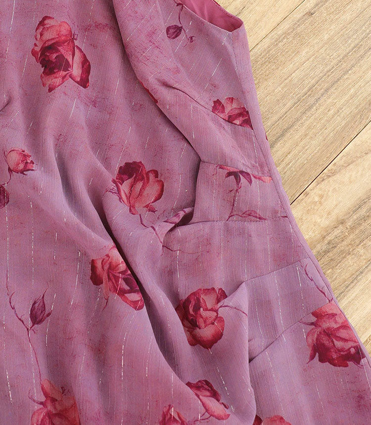 Purple Green Floral Halter Cheongsam Qipao Dress