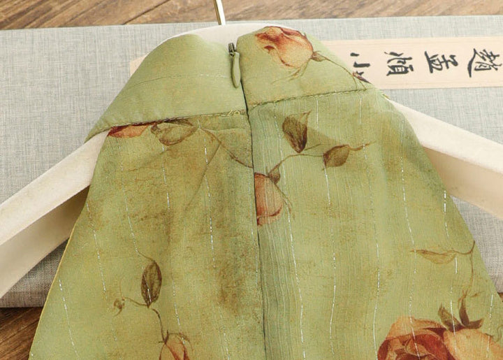 Purple Green Floral Halter Cheongsam Qipao Dress