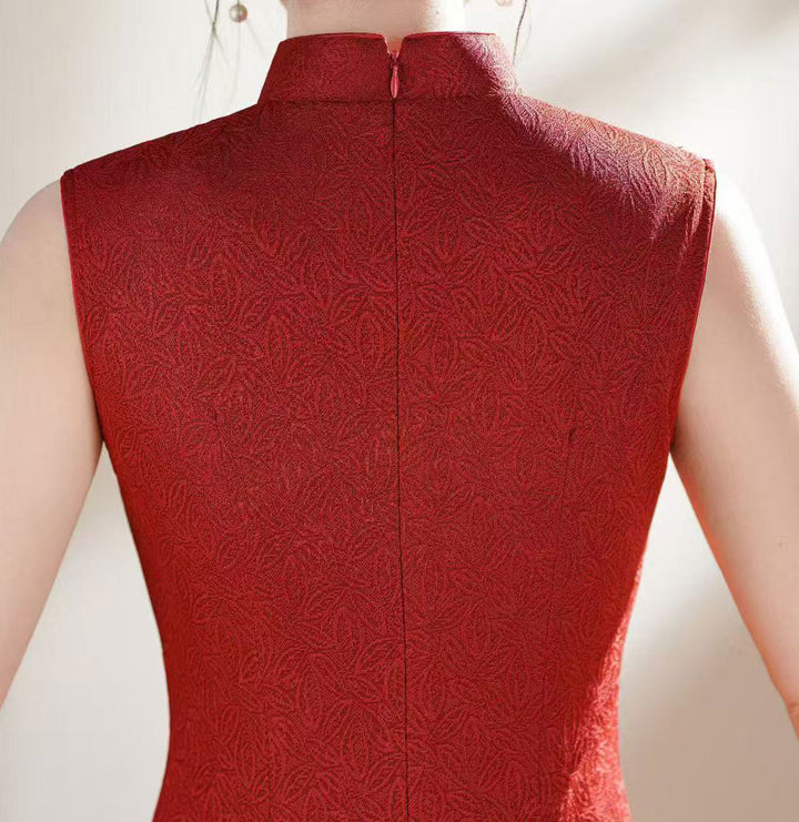 Red Black Embroidered Butterfly Cheongsam Qipao Dress