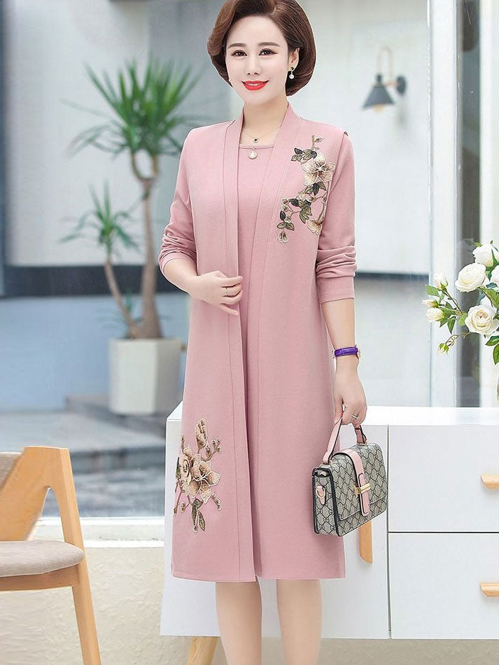 2 Pieces Mothers Women Dress Outfit with Jacket