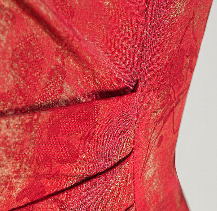 Red Keyhole Halter Long Bridal Cheongsam Qipao Dress
