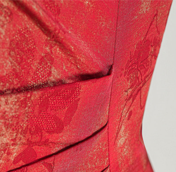 Red Keyhole Halter Long Bridal Cheongsam Qipao Dress