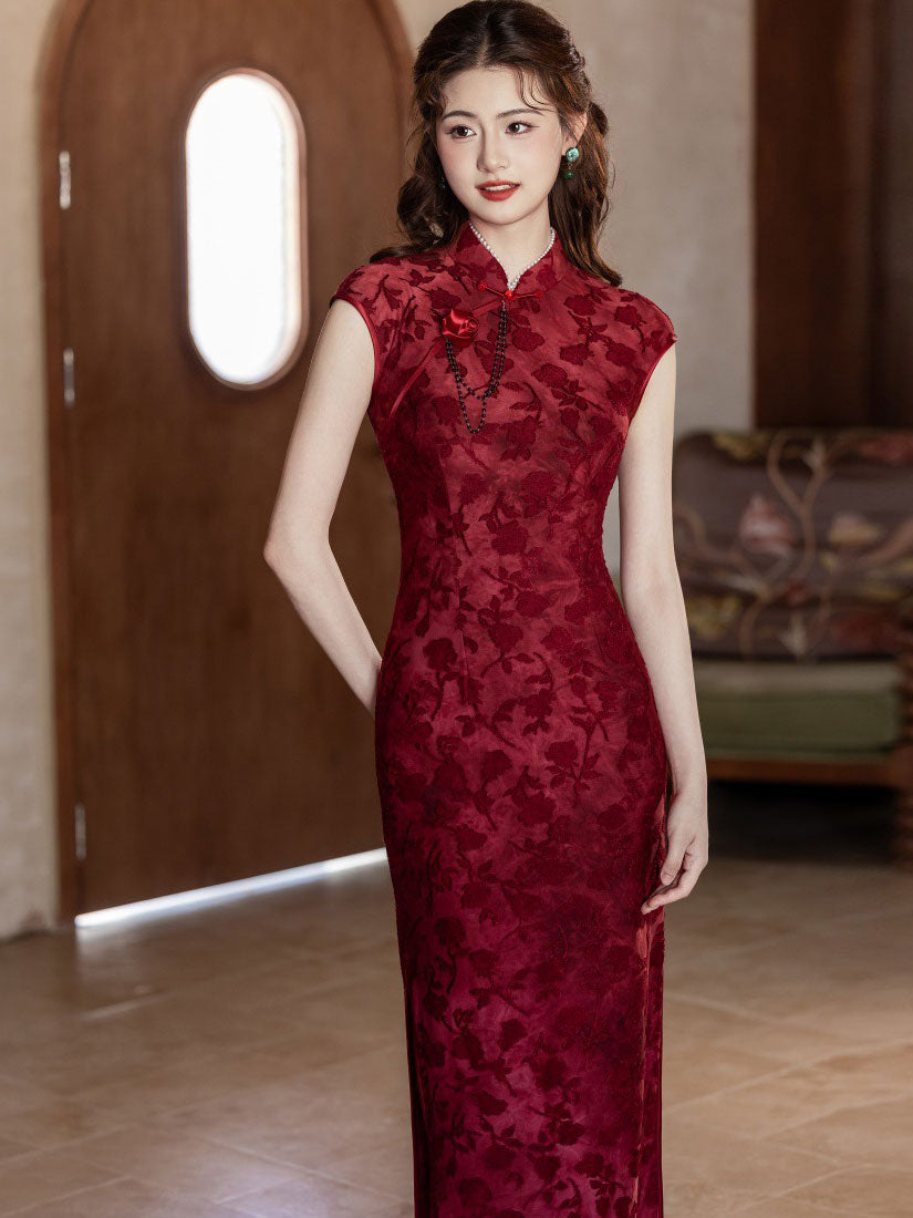 Jacquard Floral Velvet Cheongsam Qipao Dress