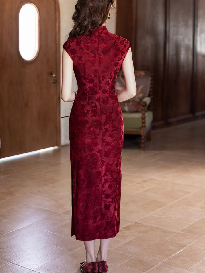 Jacquard Floral Velvet Cheongsam Qipao Dress