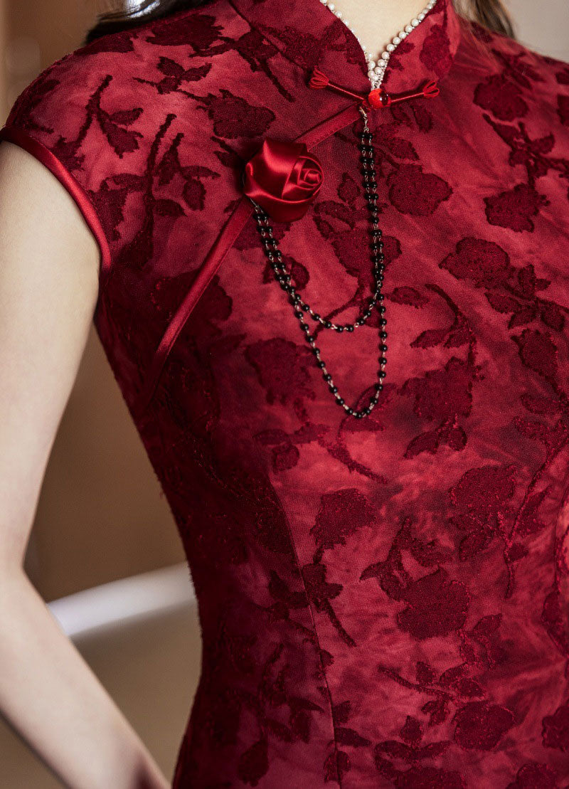 Jacquard Floral Velvet Cheongsam Qipao Dress