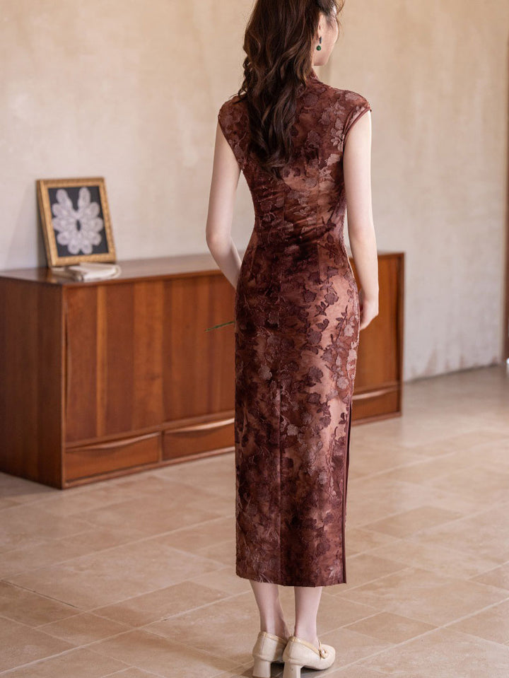 Jacquard Floral Velvet Cheongsam Qipao Dress