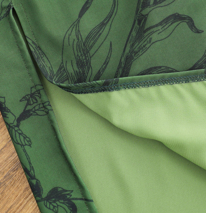 Green Floral Print Maxi Cheongsam Qipao Dress