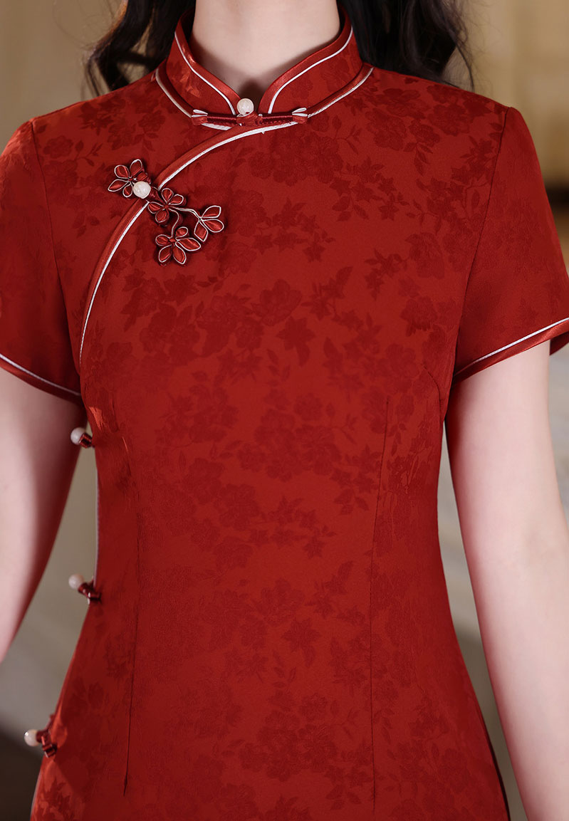 Green Red Floral Maxi Cheongsam Qipao Dress