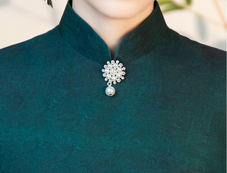 Dark Green Floral Print Plus Cheongsam Ao Dai Dress