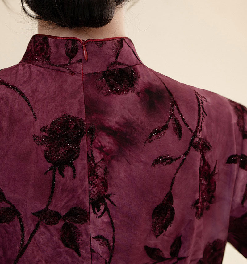 Floral Print Belt Mothers A-Line Cheongsam Qipao Dress