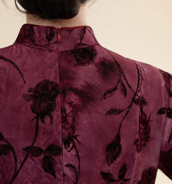 Floral Print Belt Mothers A-Line Cheongsam Qipao Dress