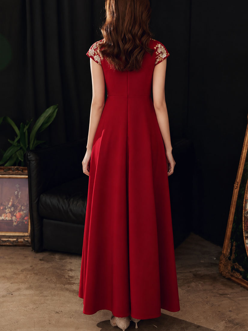 Burgundy A-Line Bridal Wedding Qipao Cheongsam Dress