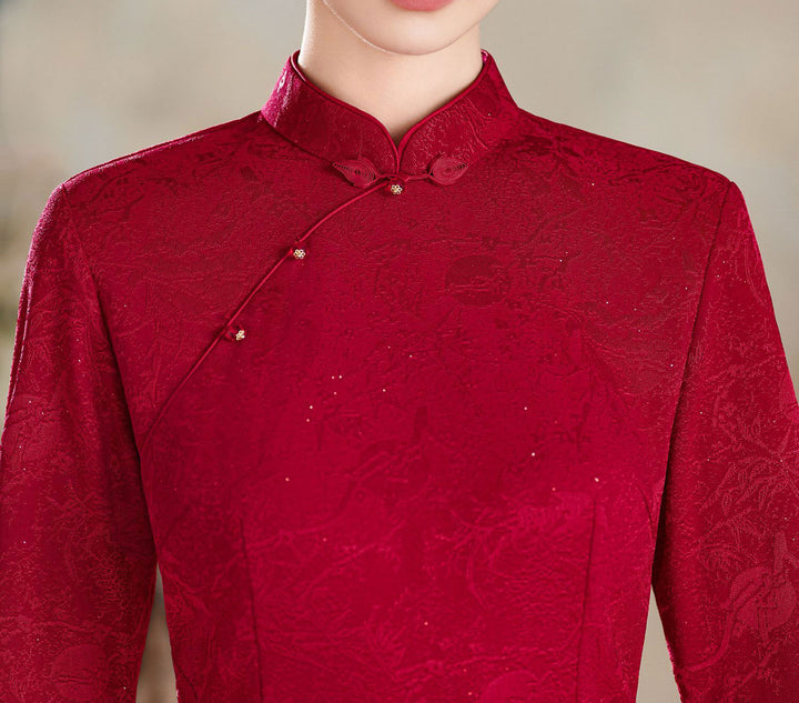 Shimmer Red Mothers Winter Wedding Qipao Cheongsam Dress