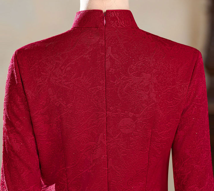 Shimmer Red Mothers Winter Wedding Qipao Cheongsam Dress