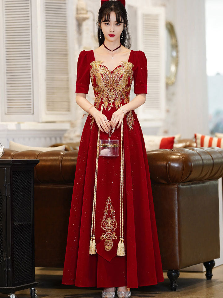 Shimmery Burgundy Sequins Phoenix Wedding Bridal A-Line Dress