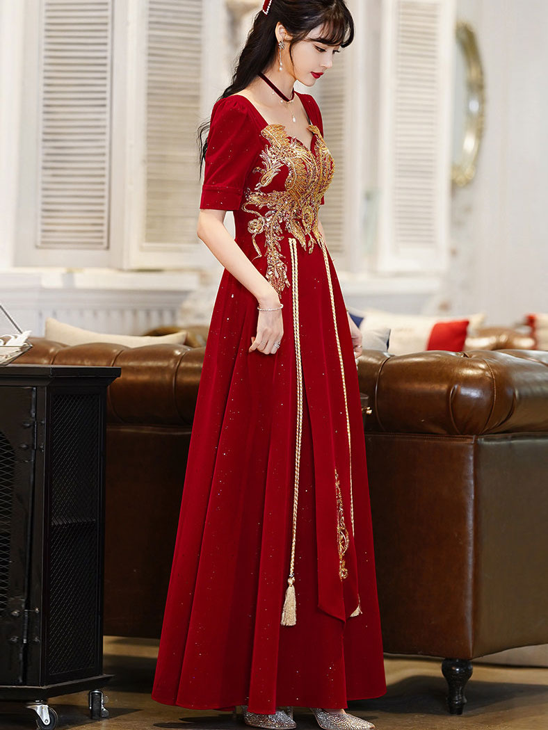Shimmery Burgundy Sequins Phoenix Wedding Bridal A-Line Dress