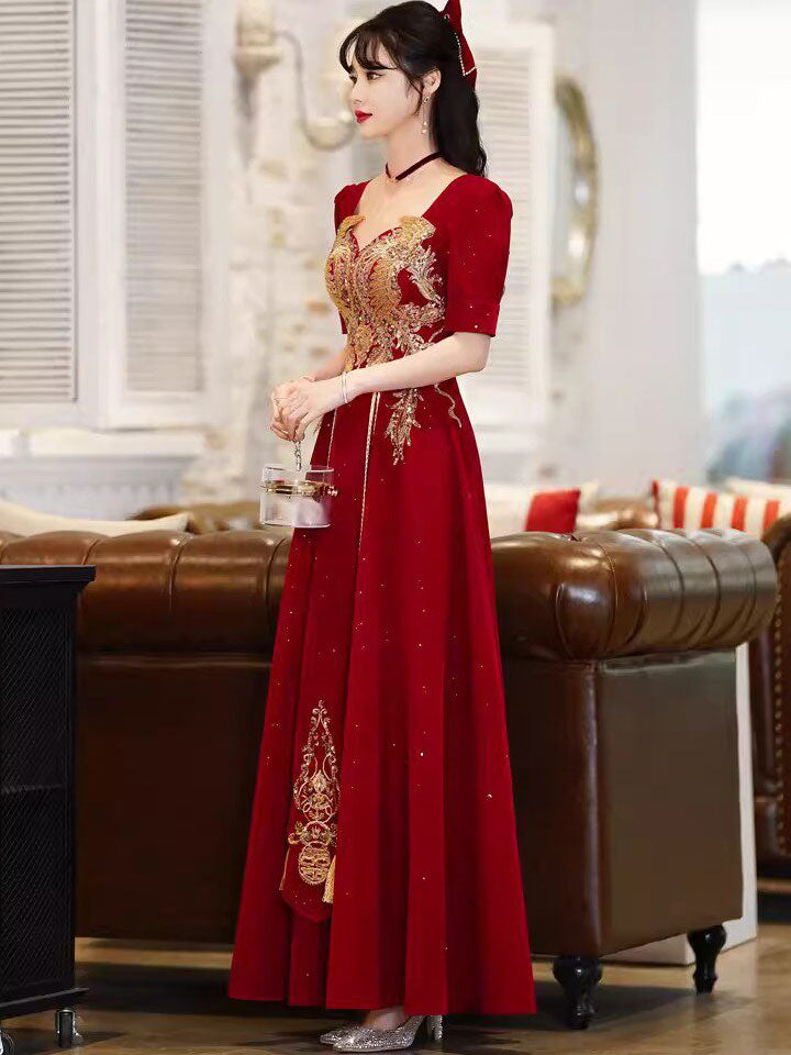 Shimmery Burgundy Sequins Phoenix Wedding Bridal A-Line Dress